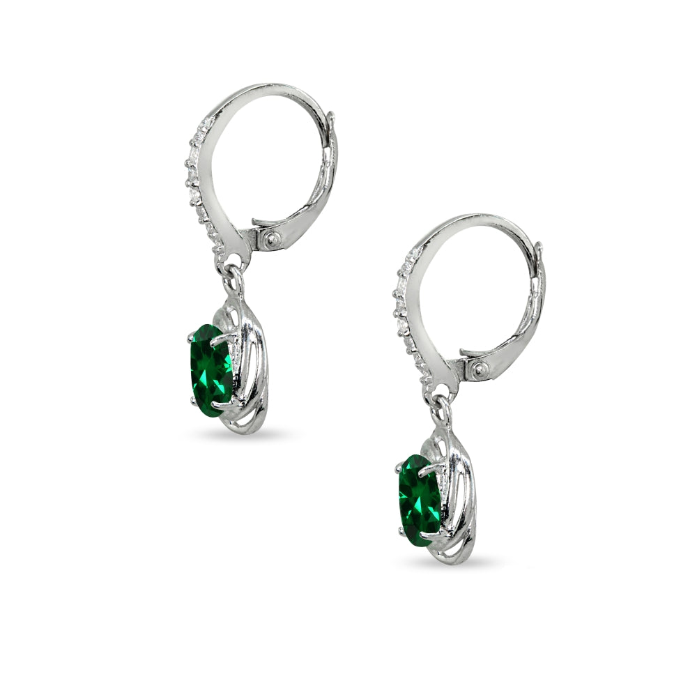 Sterling Silver Peridot & Cubic Zirconia 7x5mm Oval Love Knot Leverback Earrings-2