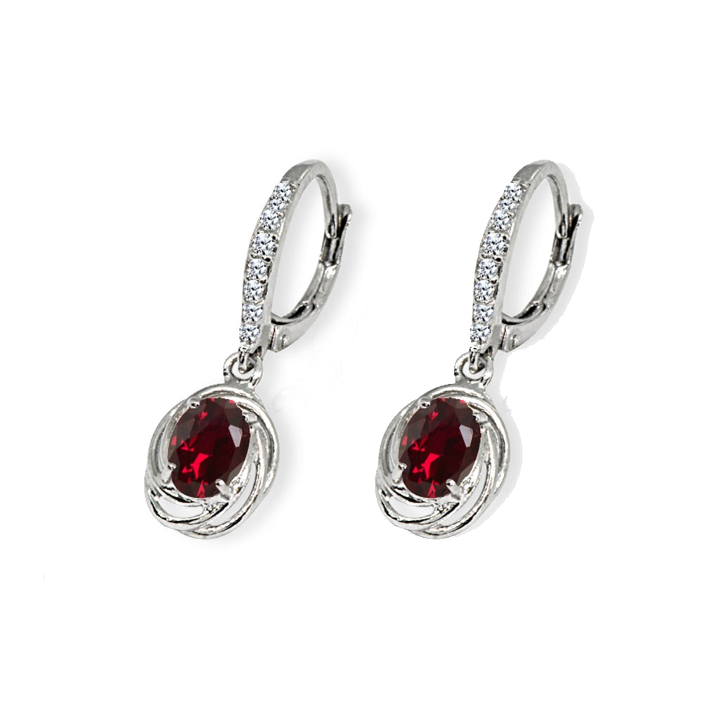 Sterling Silver Created Ruby & Cubic Zirconia 7x5mm Oval Love Knot Leverback Earrings-3