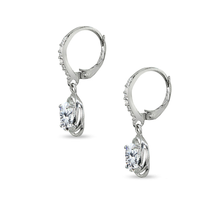 Sterling Silver Cubic Zirconia 7x5mm Oval Love Knot Leverback Earrings