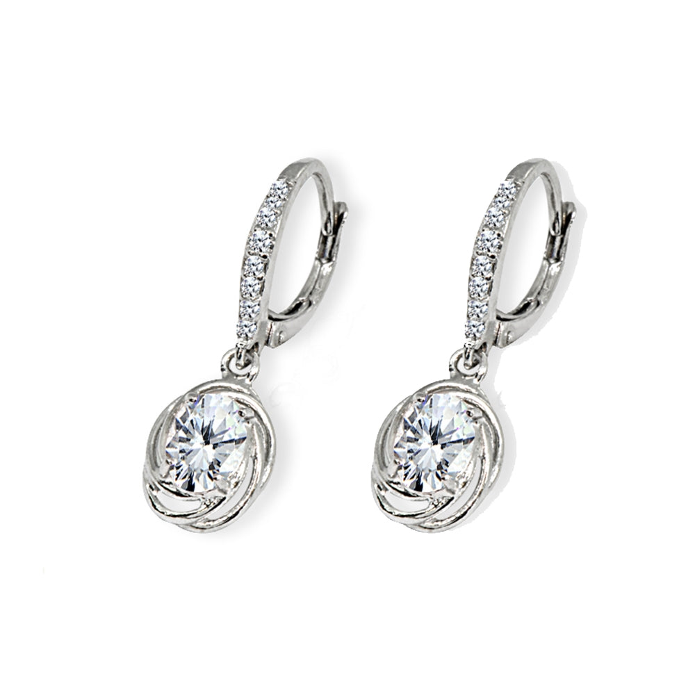 Sterling Silver Cubic Zirconia 7x5mm Oval Love Knot Leverback Earrings-3