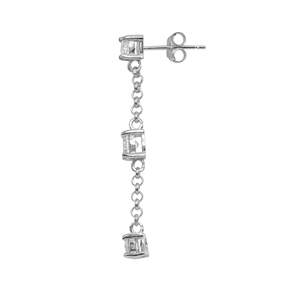 Sterling Silver Cubic Zirconia Round Long Drop Chain Dangle Earrings-2