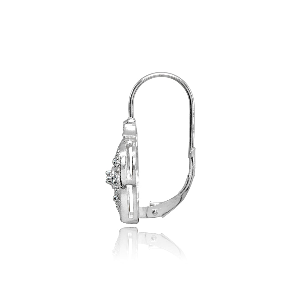 Sterling Silver Diamond Accent Filigree Flower Heart Leverback Drop Earrings-4