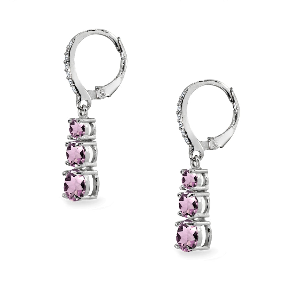 Sterling Silver Created Alexandrite and Cubic Zirconia 3-Stone Journey Dangle Leverback Earrings-2