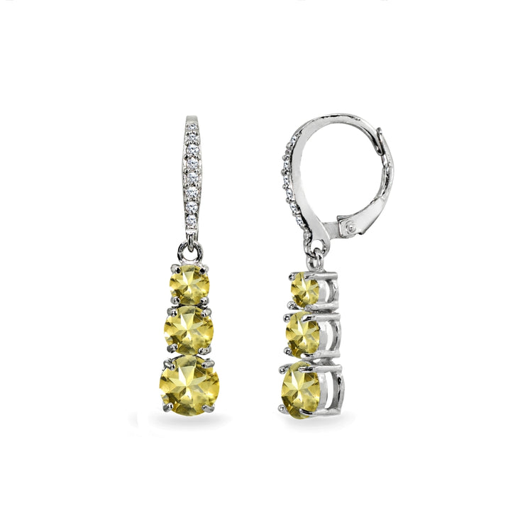Sterling Silver Citrine and Cubic Zirconia 3-Stone Journey Dangle Leverback Earrings