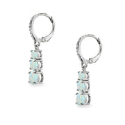 Sterling Silver Created White Opal and Cubic Zirconia 3-Stone Journey Dangle Leverback Earrings