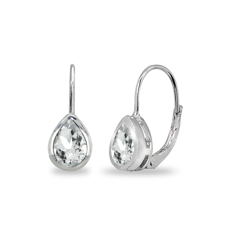 Sterling Silver Light Aquamarine 7x5mm Teardrop Bezel-Set Dainty Leverback Earrings