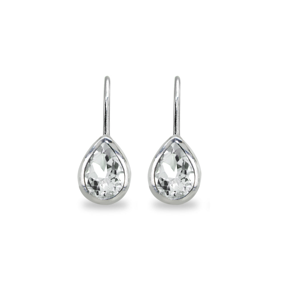 Sterling Silver Light Aquamarine 7x5mm Teardrop Bezel-Set Dainty Leverback Earrings-2