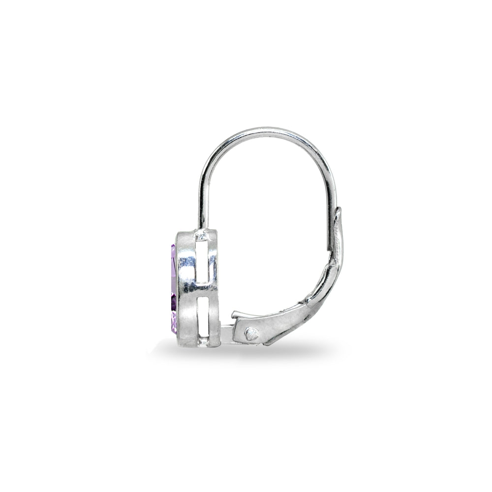Sterling Silver Amethyst 7x5mm Teardrop Bezel-Set Dainty Leverback Earrings-3