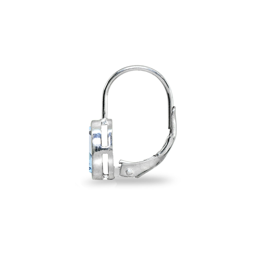 Sterling Silver Blue Topaz 7x5mm Teardrop Bezel-Set Dainty Leverback Earrings-3