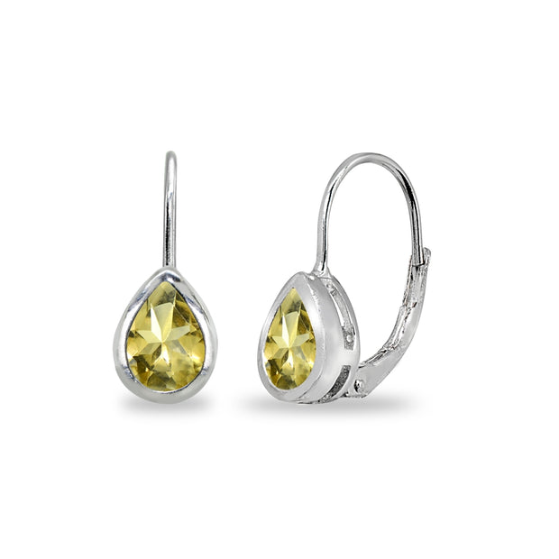 Sterling Silver Citrine 7x5mm Teardrop Bezel-Set Dainty Leverback Earrings