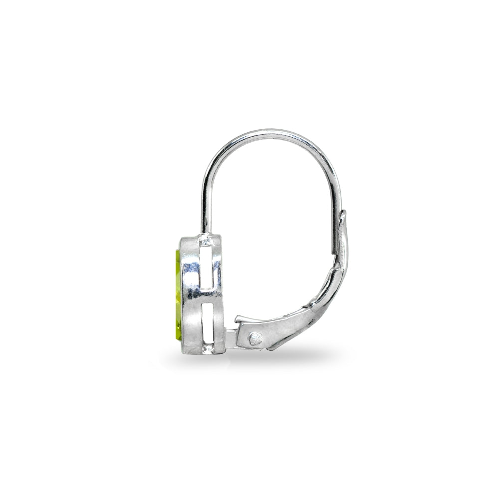 Sterling Silver Peridot 7x5mm Teardrop Bezel-Set Dainty Leverback Earrings-3