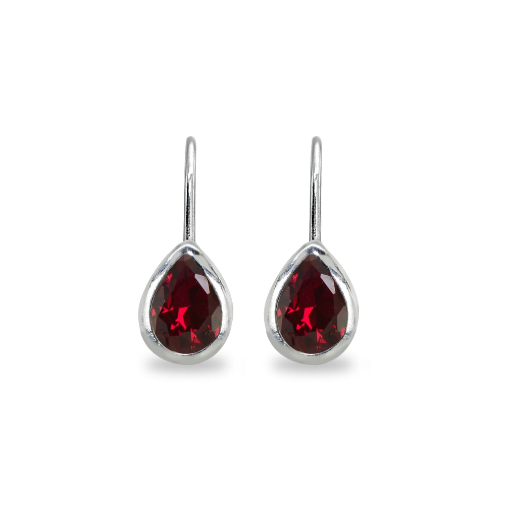 Sterling Silver Created Ruby 7x5mm Teardrop Bezel-Set Dainty Leverback Earrings-2