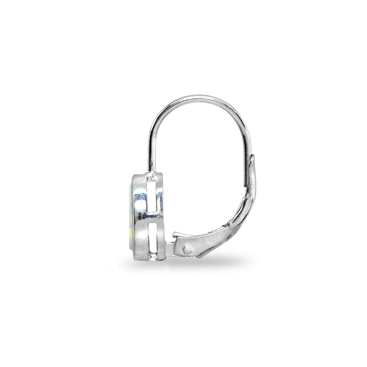 Sterling Silver Created White Opal 7x5mm Teardrop Bezel-Set Dainty Leverback Earrings