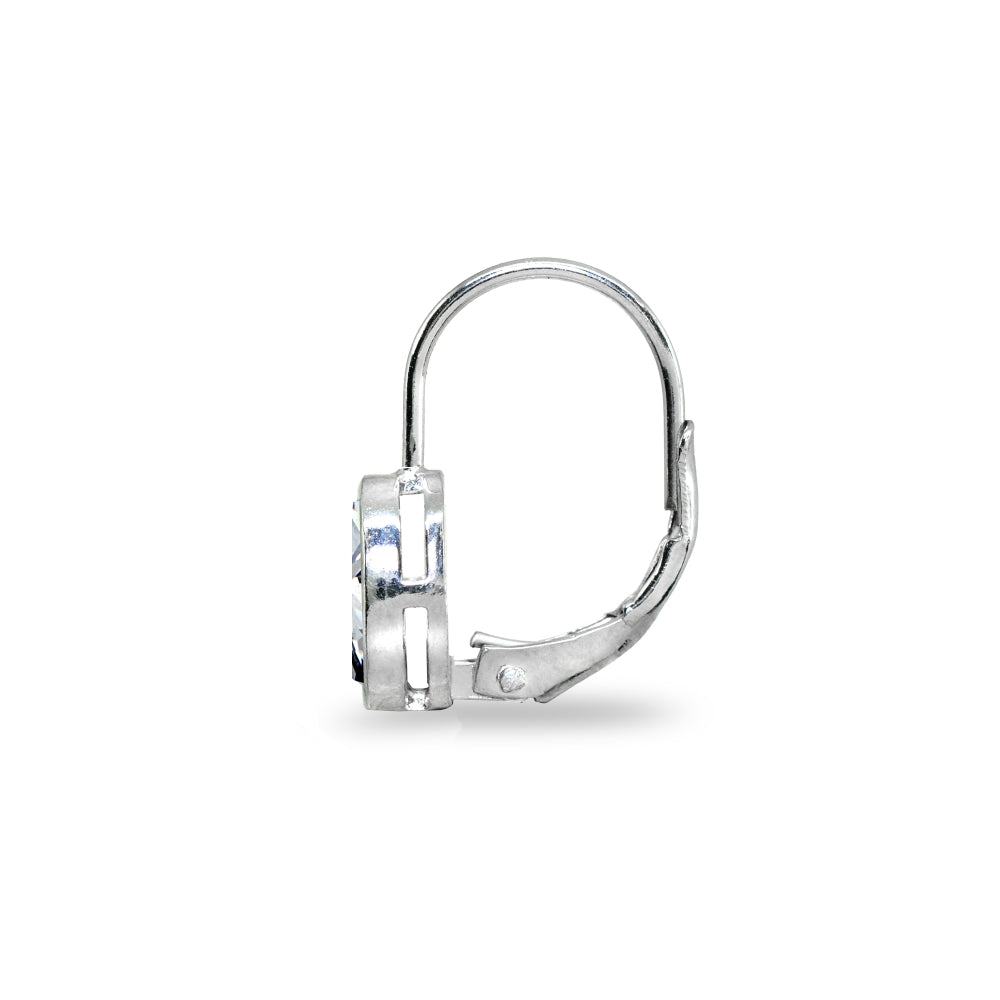 Sterling Silver Cubic Zirconia 7x5mm Teardrop Bezel-Set Dainty Leverback Earrings-3