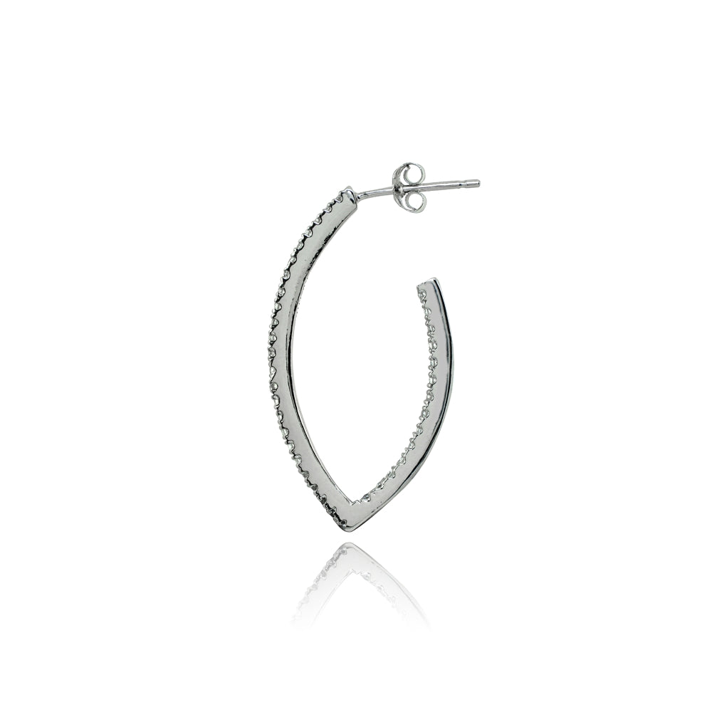 Sterling Silver Cubic Zirconia Inside Out Marquise 31mm Half Hoop Earrings-2