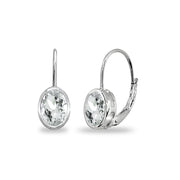 Sterling Silver Light Aquamarine 7x5mm Oval Bezel-Set Dainty Leverback Earrings