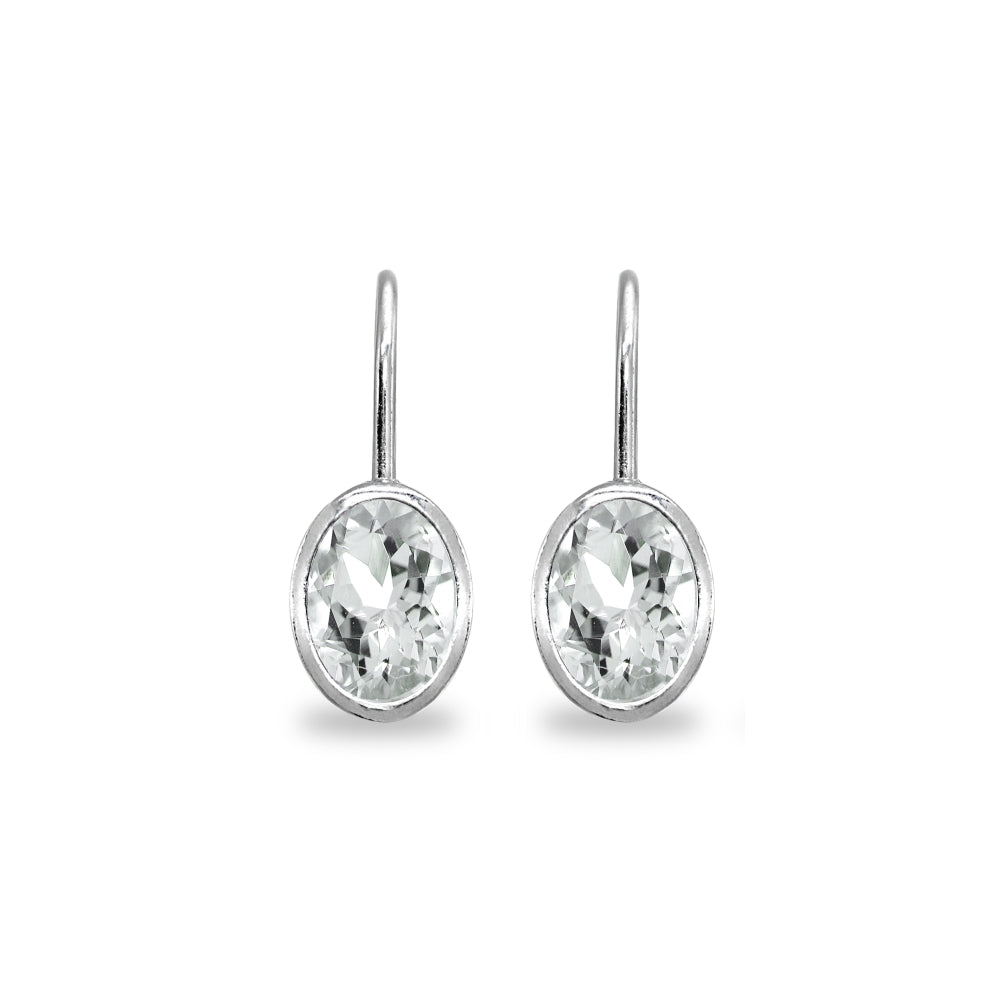 Sterling Silver Light Aquamarine 7x5mm Oval Bezel-Set Dainty Leverback Earrings-2
