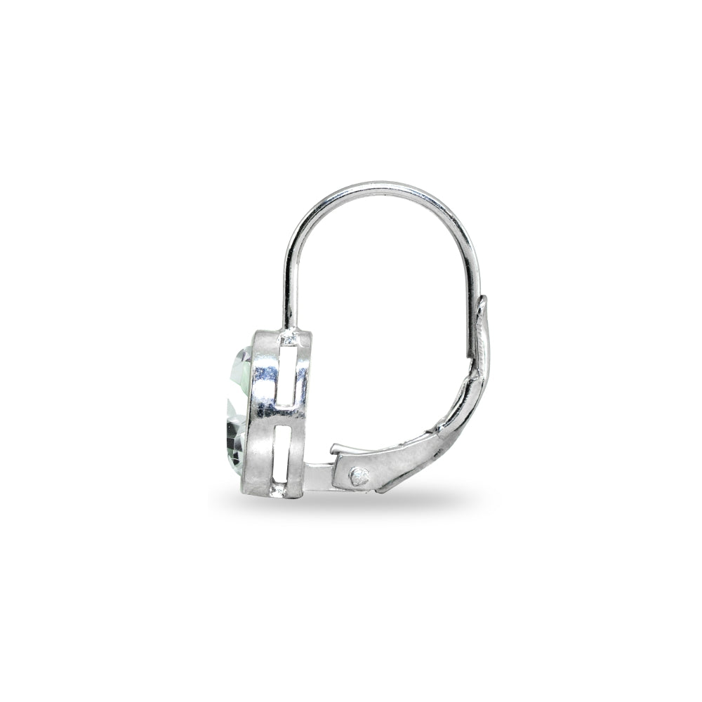 Sterling Silver Light Aquamarine 7x5mm Oval Bezel-Set Dainty Leverback Earrings-3