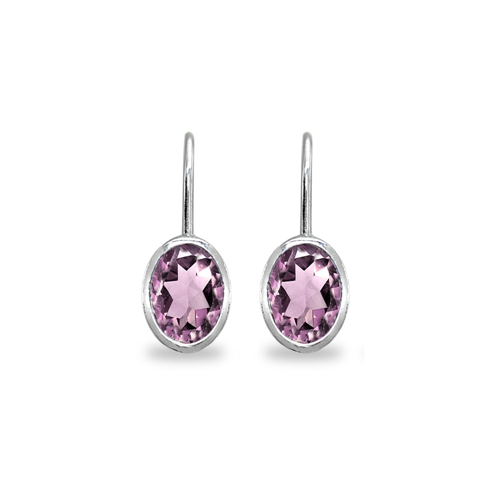 Sterling Silver Created Alexandrite 7x5mm Oval Bezel-Set Dainty Leverback Earrings-2