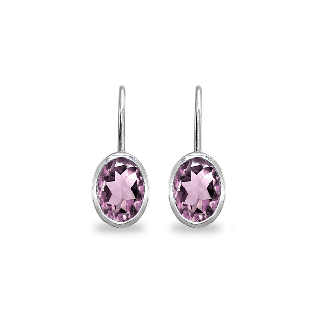 Sterling Silver Created Alexandrite 7x5mm Oval Bezel-Set Dainty Leverback Earrings