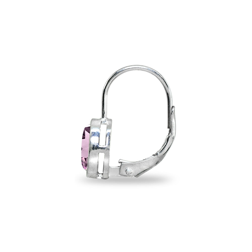 Sterling Silver Created Alexandrite 7x5mm Oval Bezel-Set Dainty Leverback Earrings-3