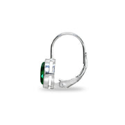 Sterling Silver Simulated Emerald 7x5mm Oval Bezel-Set Dainty Leverback Earrings