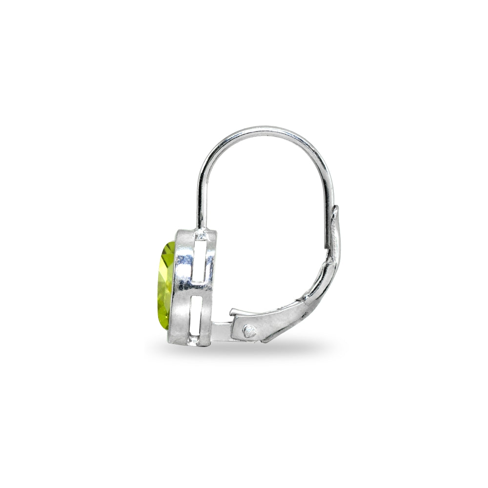Sterling Silver Peridot 7x5mm Oval Bezel-Set Dainty Leverback Earrings-3