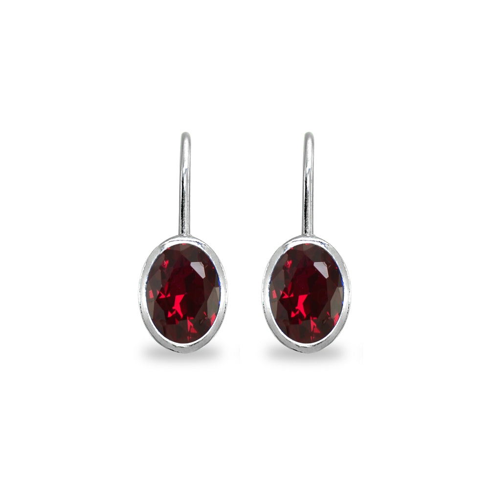Sterling Silver Created Ruby 7x5mm Oval Bezel-Set Dainty Leverback Earrings-2