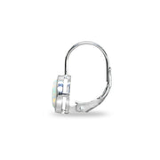 Sterling Silver Created White Opal 7x5mm Oval Bezel-Set Dainty Leverback Earrings