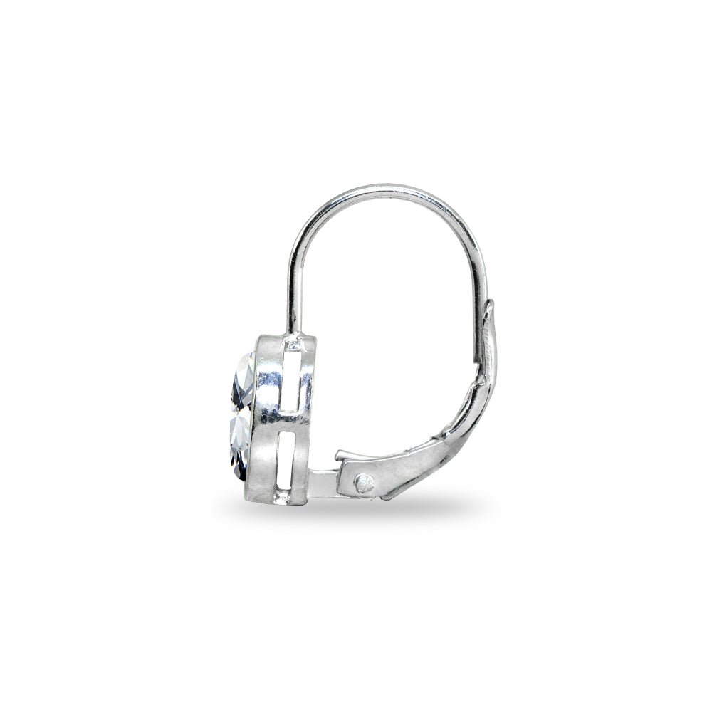 Sterling Silver Cubic Zirconia 7x5mm Oval Bezel-Set Dainty Leverback Earrings-3