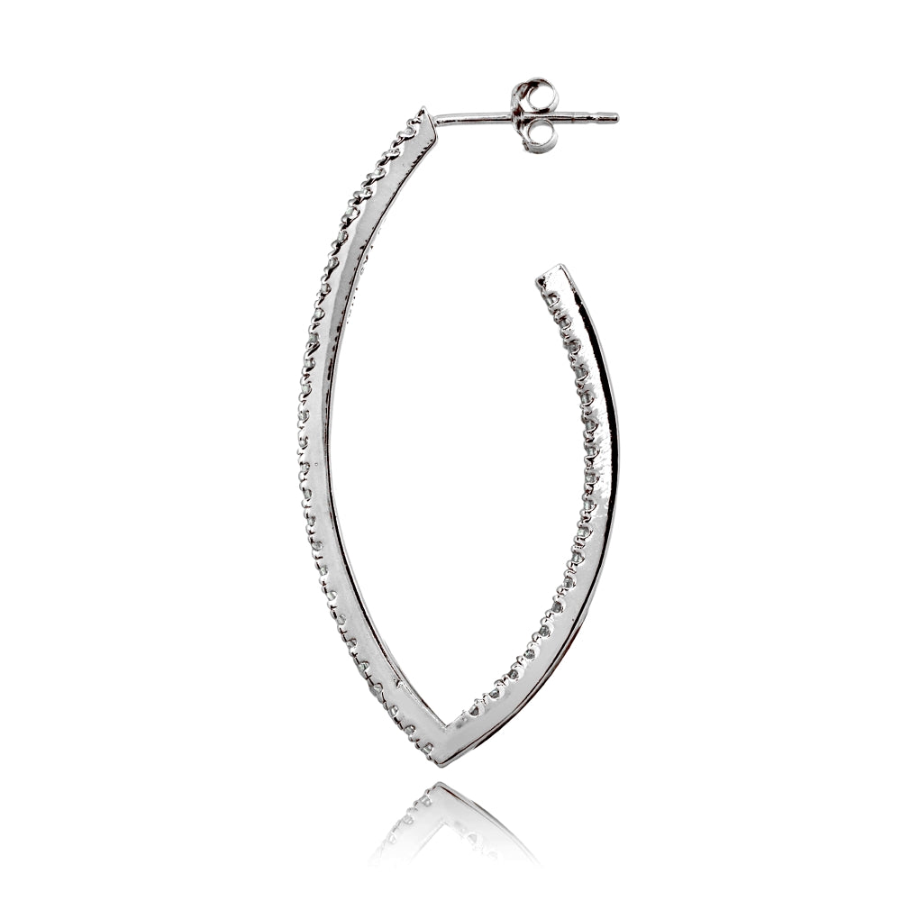 Sterling Silver Cubic Zirconia Inside Out Marquise 46mm Half Hoop Earrings-2