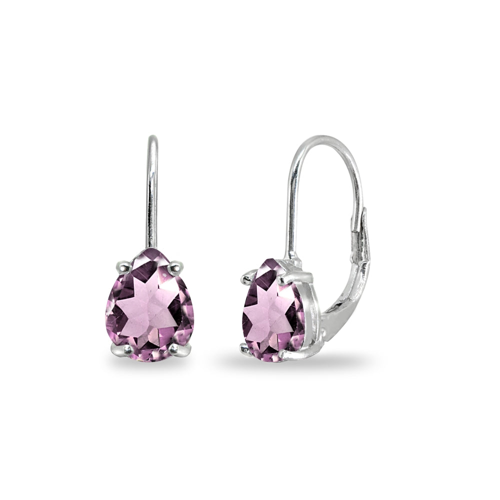 Sterling Silver Created Alexandrite 7x5mm Teardrop Dainty Leverback Earrings
