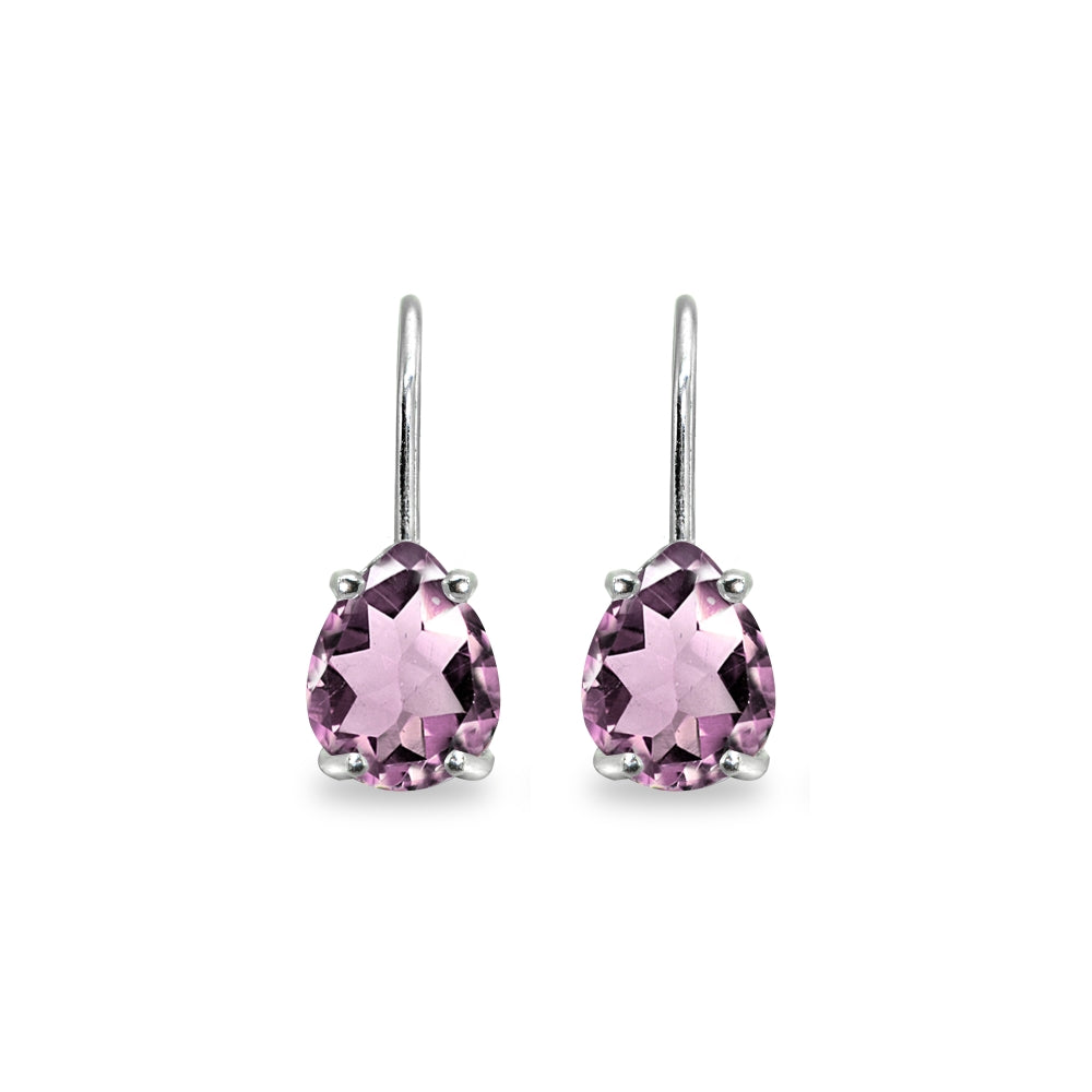 Sterling Silver Created Alexandrite 7x5mm Teardrop Dainty Leverback Earrings-2