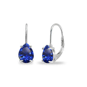 Sterling Silver Created Blue Sapphire 7x5mm Teardrop Dainty Leverback Earrings