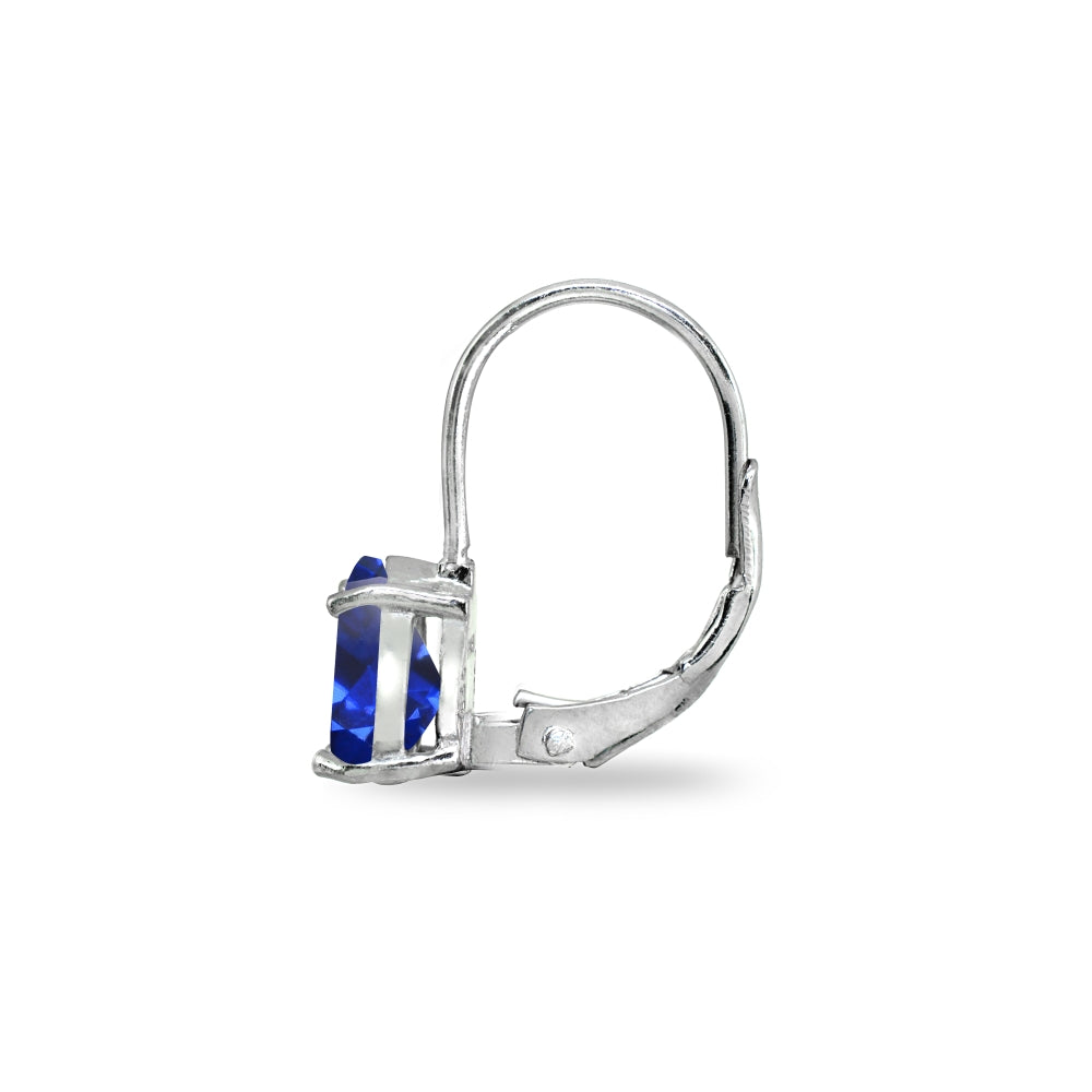 Sterling Silver Created Blue Sapphire 7x5mm Teardrop Dainty Leverback Earrings-3