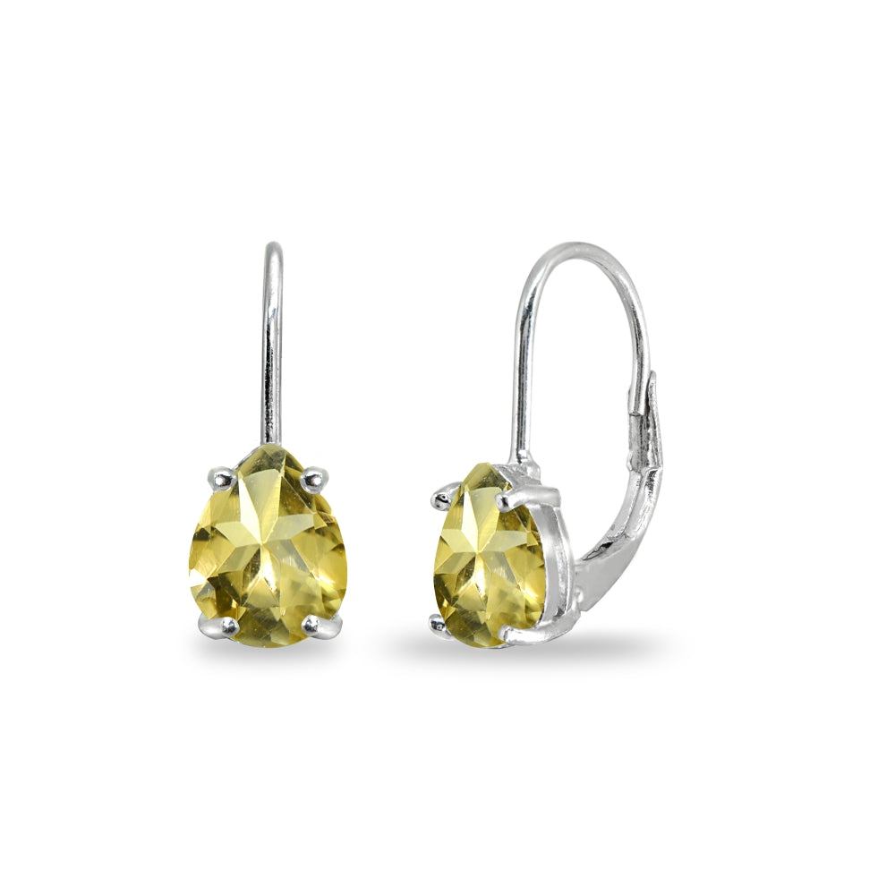 Sterling Silver Citrine 7x5mm Teardrop Dainty Leverback Earrings