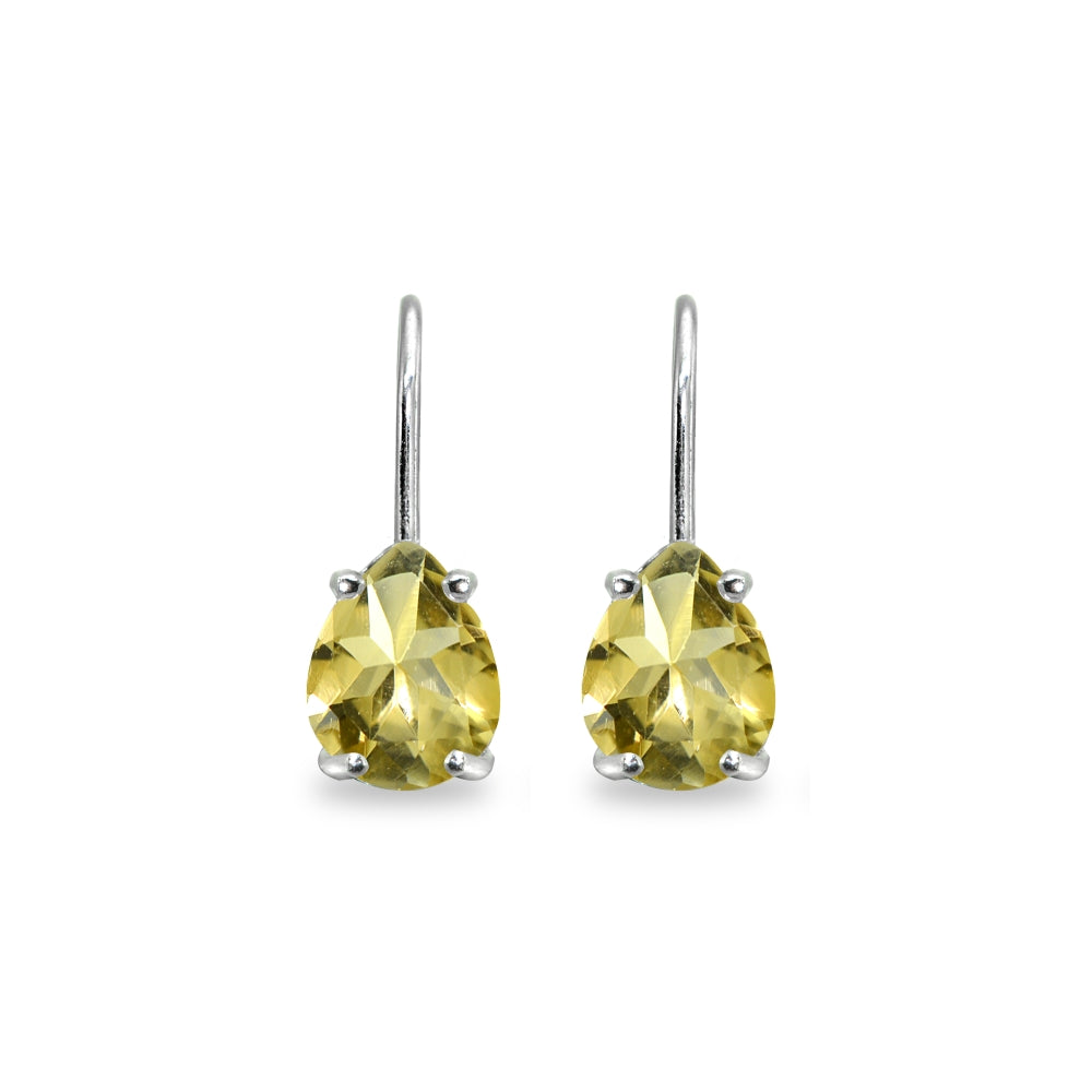 Sterling Silver Citrine 7x5mm Teardrop Dainty Leverback Earrings-2