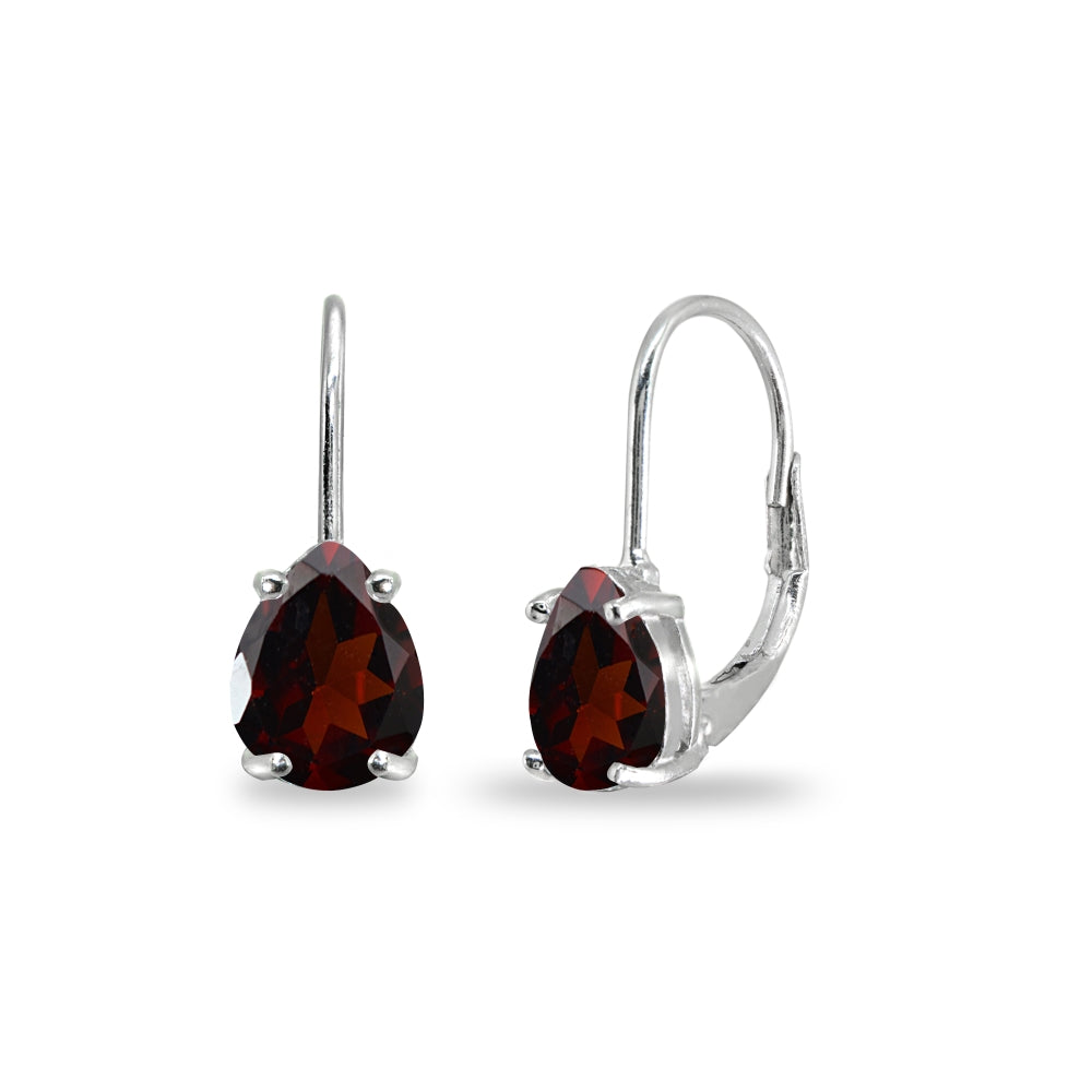 Sterling Silver Garnet 7x5mm Teardrop Dainty Leverback Earrings