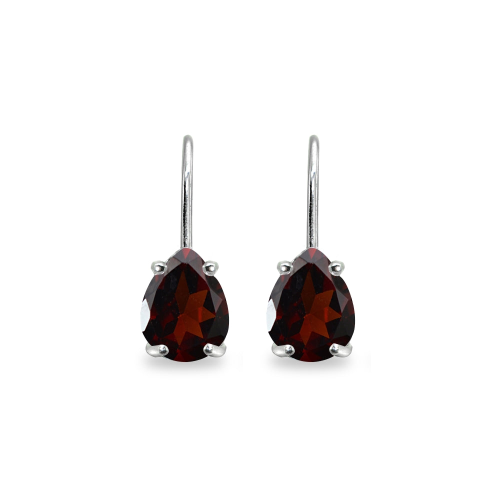 Sterling Silver Garnet 7x5mm Teardrop Dainty Leverback Earrings-2