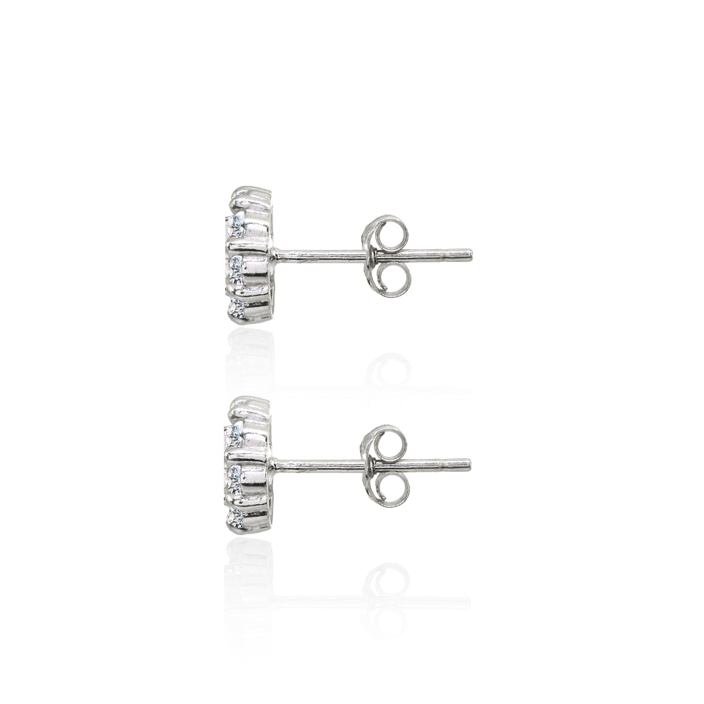 Sterling Silver Cubic Zirconia Princess-Cut and Round-Cut Halo 8mm Stud Earrings-2