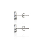 Sterling Silver Cubic Zirconia Princess-Cut and Round-Cut Halo 8mm Stud Earrings