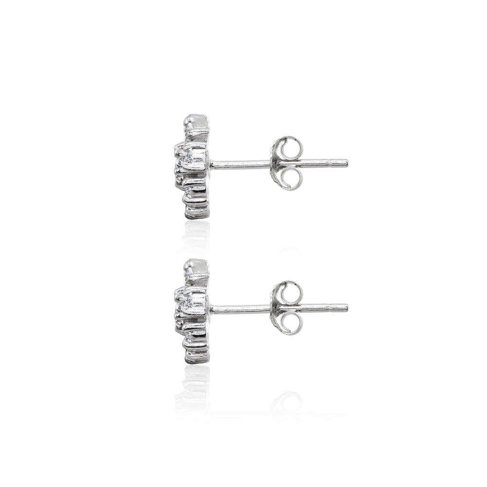 Sterling Silver Polished Cubic Zirconia Round-Cut Snowflake 9mm Stud Earrings-2
