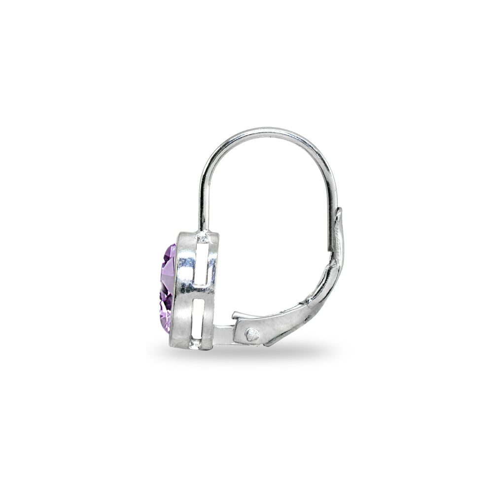 Sterling Silver Amethyst 6x6mm Cushion-Cut Bezel-Set Dainty Leverback Earrings-3
