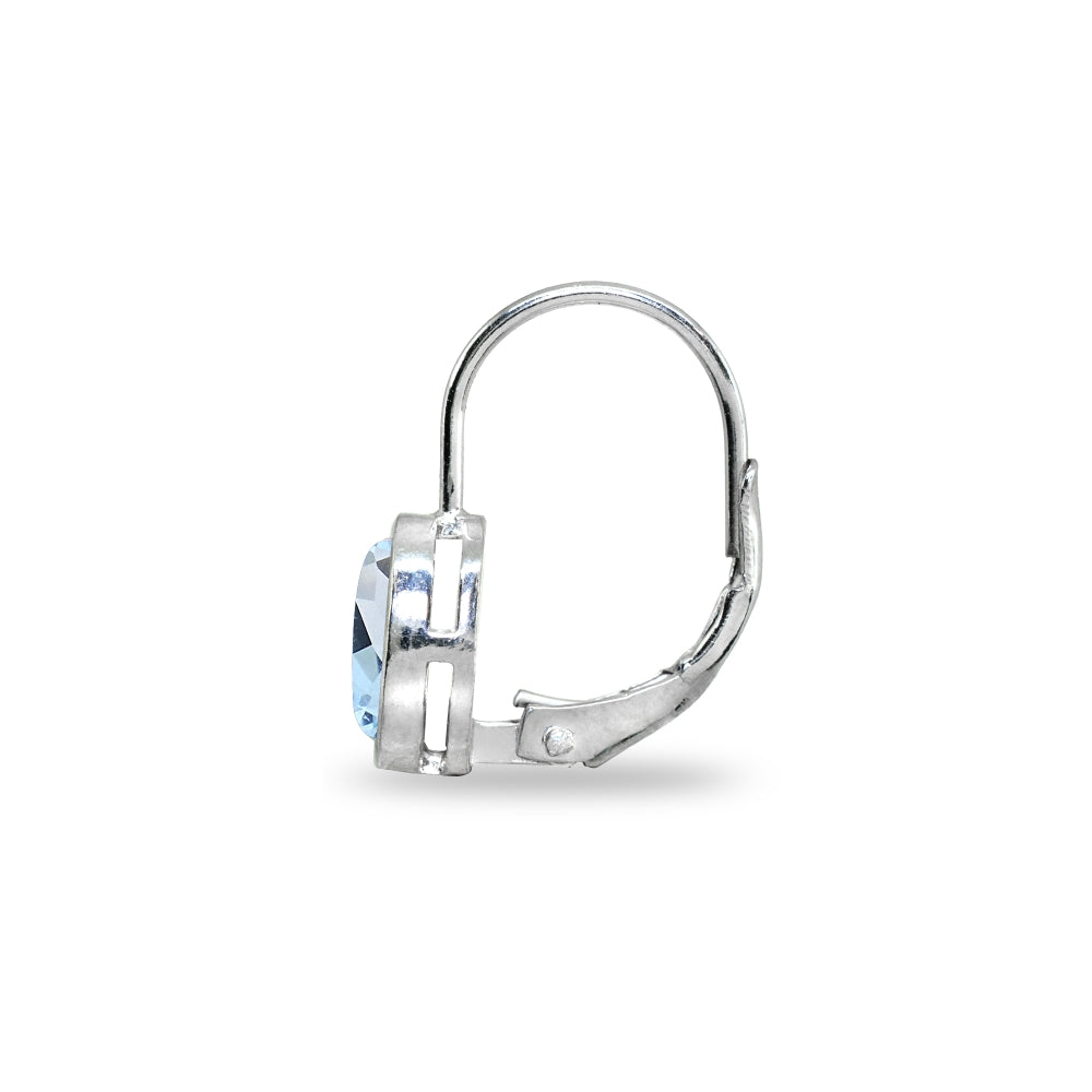 Sterling Silver Blue Topaz 6x6mm Cushion-Cut Bezel-Set Dainty Leverback Earrings-3
