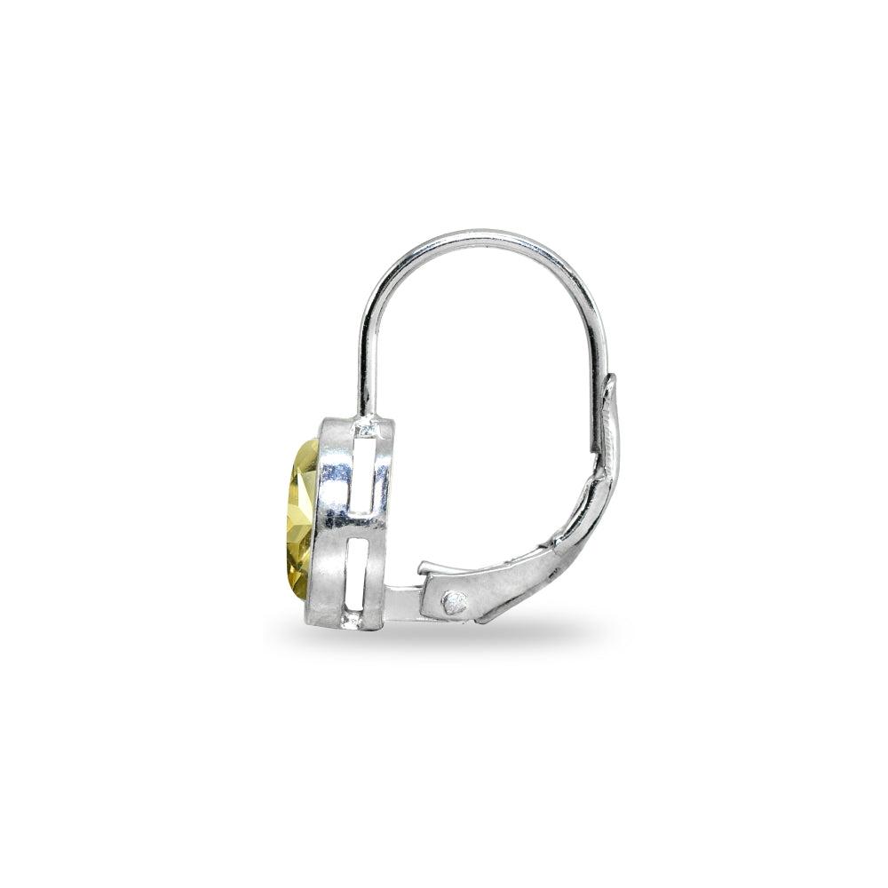 Sterling Silver Citrine 6x6mm Cushion-Cut Bezel-Set Dainty Leverback Earrings-3