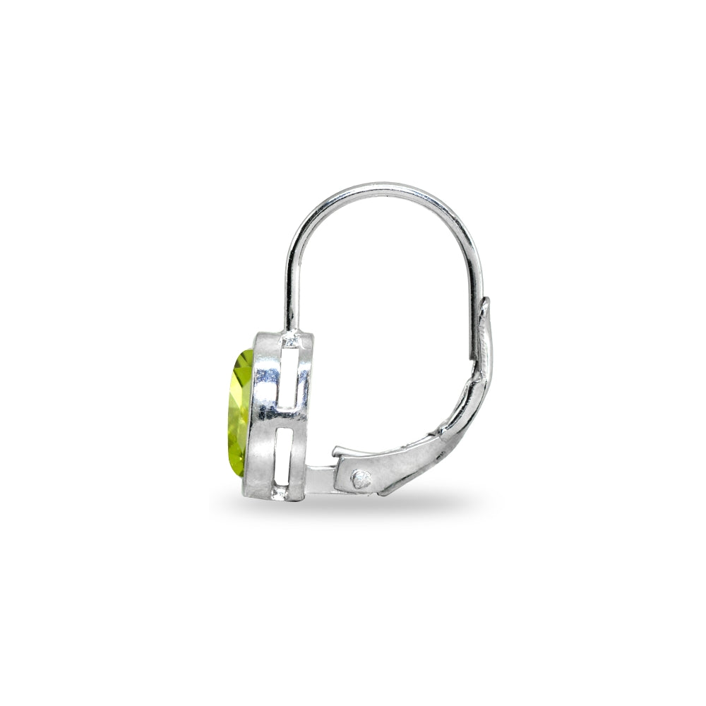 Sterling Silver Peridot 6x6mm Cushion-Cut Bezel-Set Dainty Leverback Earrings-3