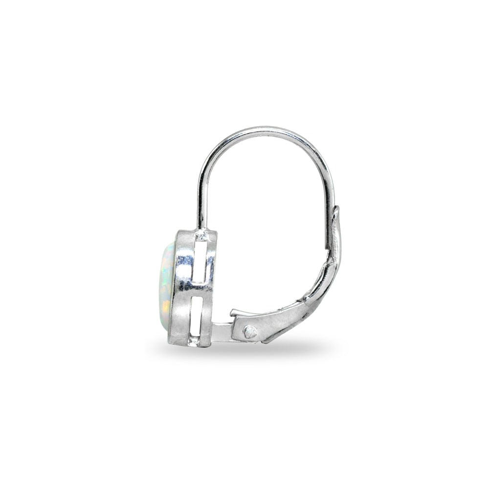 Sterling Silver Created White Opal 6x6mm Cushion-Cut Bezel-Set Dainty Leverback Earrings-3