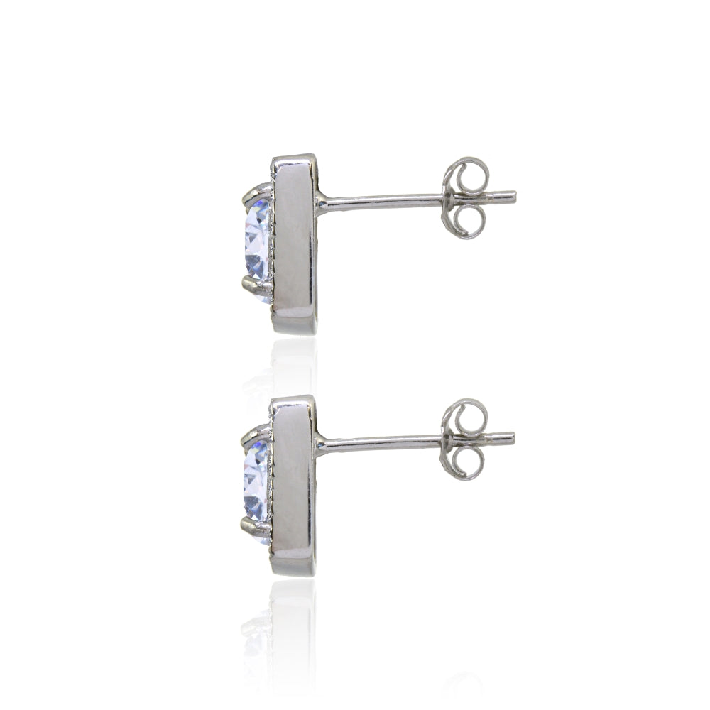 Sterling Silver Cubic Zirconia Cushion-Cut Halo 10mm Stud Earrings-2