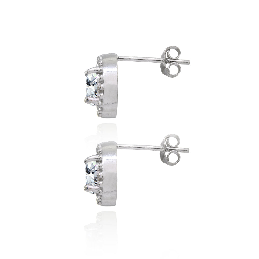Sterling Silver Cubic Zirconia Round-Cut Beaded Halo 10mm Stud Earrings-2