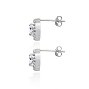 Sterling Silver Cubic Zirconia Round-Cut Beaded Halo 10mm Stud Earrings